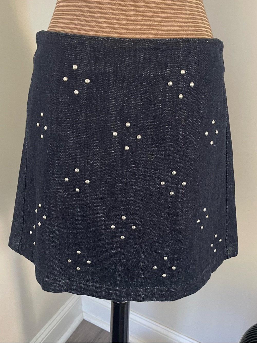 J Crew NWT Dark Blue Studded A-Line Denim Skirt
